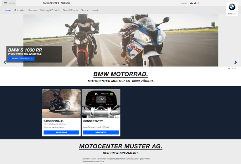 BMW Motorrad Webseite Design für Motorradhändler mit a-Commerce WebKit