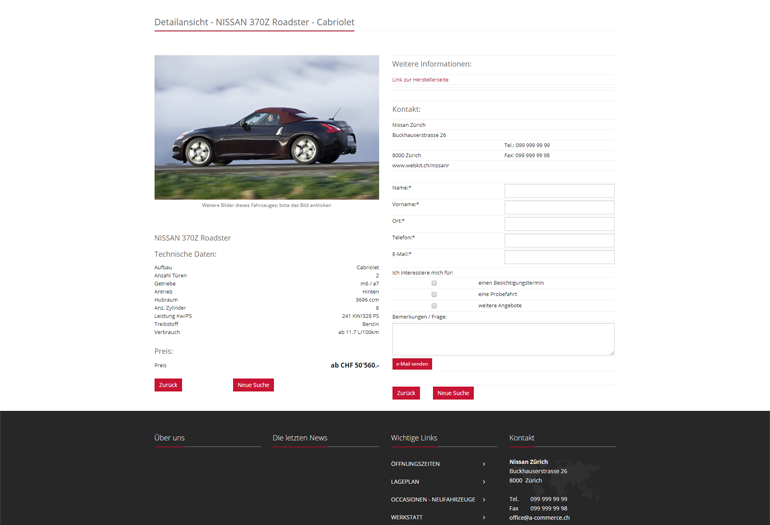 Nissan Auto Webseite Desktop Design Fahrzeugdetails